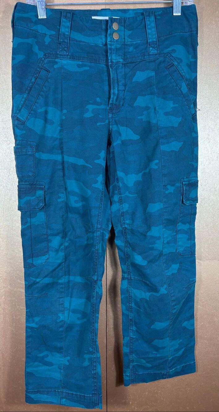 Anthropologie Women's Teal/navy Camo Pants Austin Camouflage Cargo Pockets size
